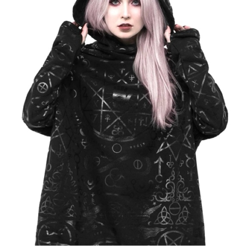 Killstar Gothic Black Hooded Graphic Pullover Top